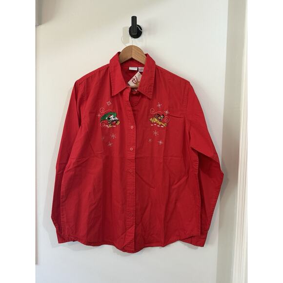 Disney Mickey & Pluto Christmas Long Sleeve Button Up New With Tags! Large - Picture 1 of 6